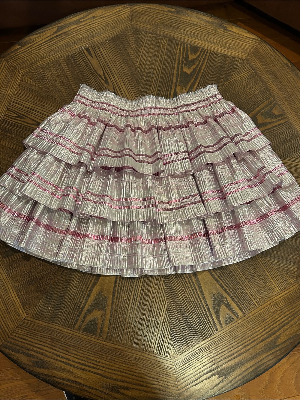 LoveShackFancy Iridescent Lavender Pink Tiered Ruffle Skirt